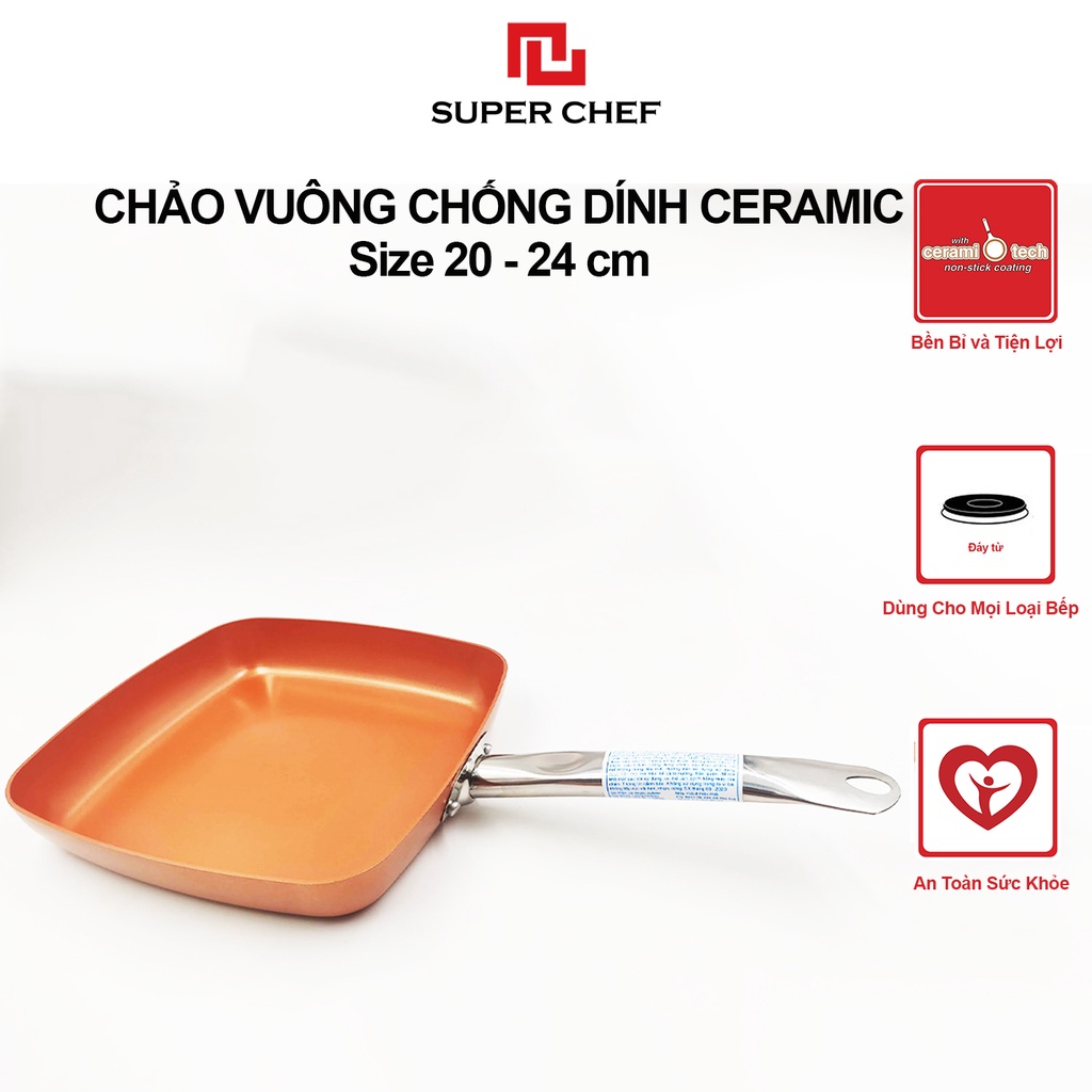 Chảo Chống Dính Vuông Super Chef Siêu Bền, An Toàn Sức Khỏe