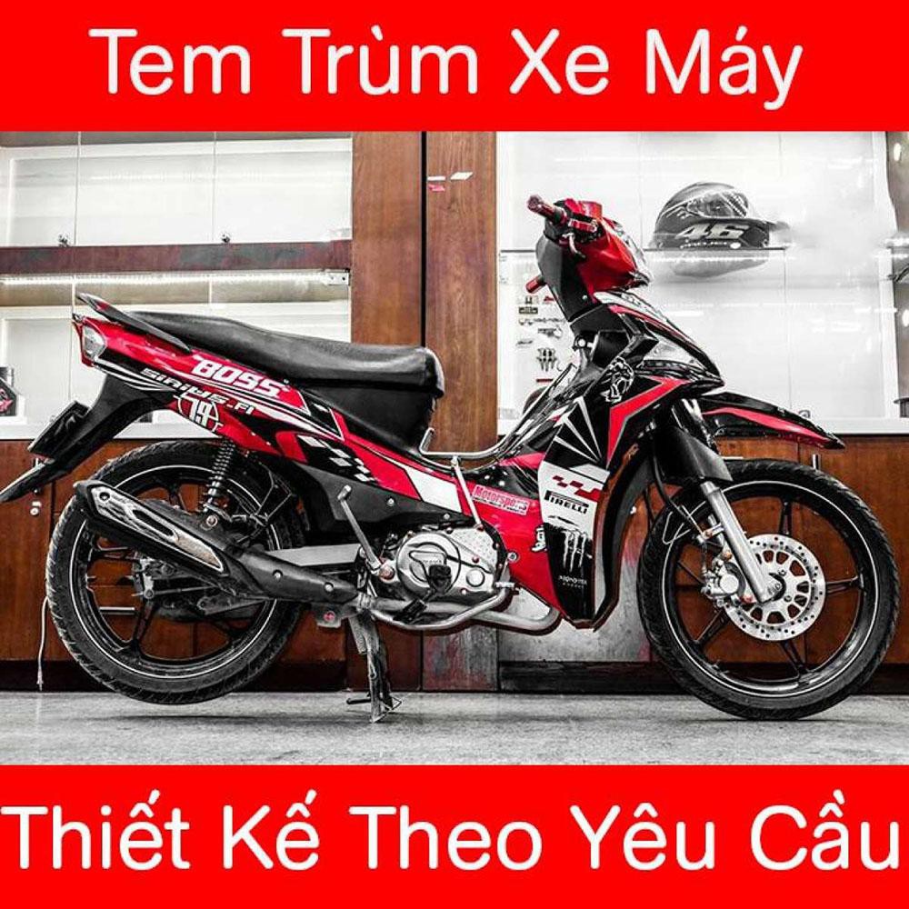 Tem trùm Sirius đỏ đen Fi, độ team decal xe máy si spark rẻ đẹp