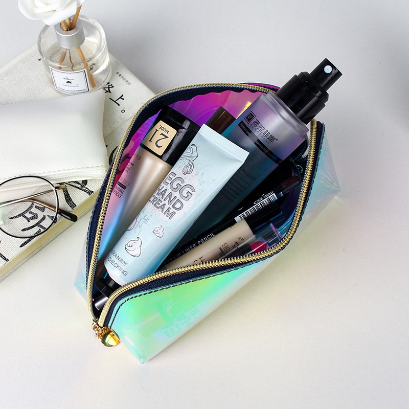 Túi Đựng Mỹ Phẩm Bằng PVC Trong Suốt Màu Laser Phong Cách Hàn Quốc