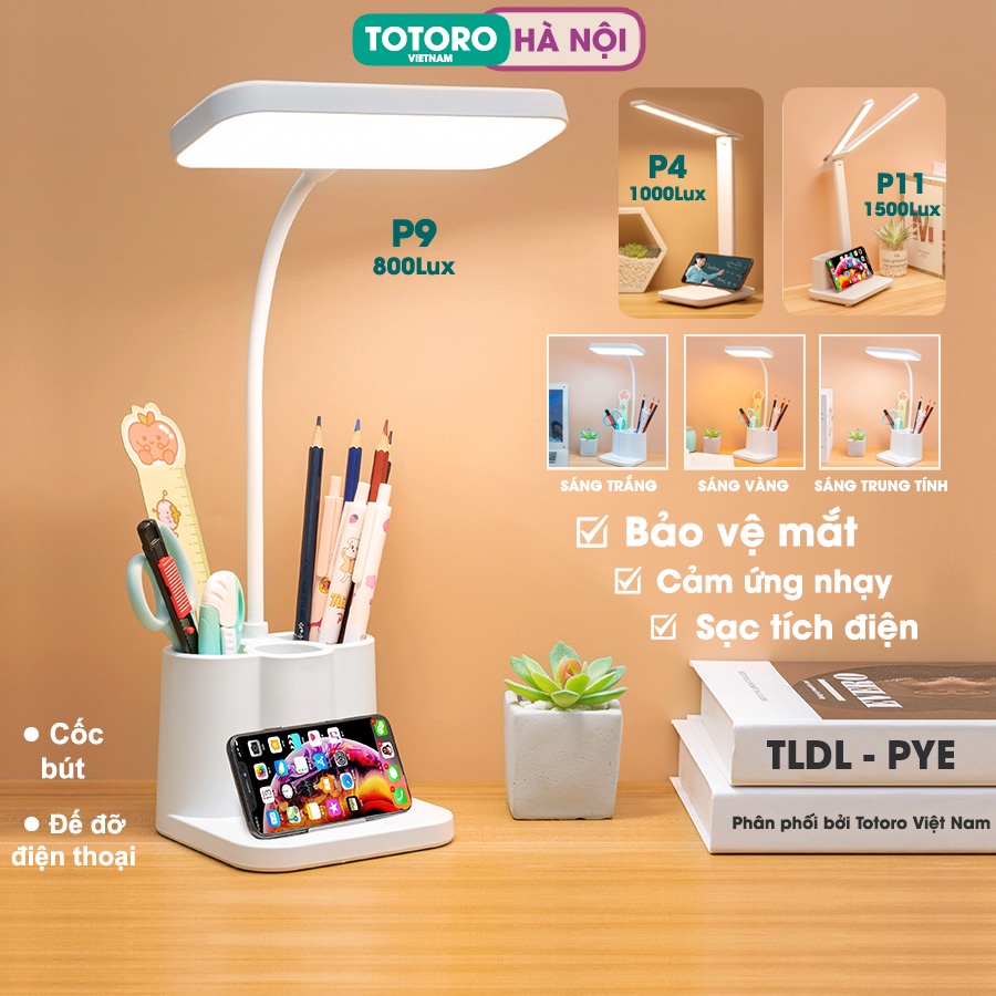 Đèn bàn học đọc sách laptop tích điện bảo vệ mắt TLDL cảm ứng 3 màu ánh sáng Trắng Vàng Trung Tính