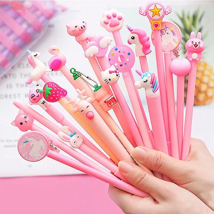 Set 3 chiếc Bút bi nước hình ngộ nghĩnh nhiều mẫu mới đẹp kèm túi zip đựng MA0458