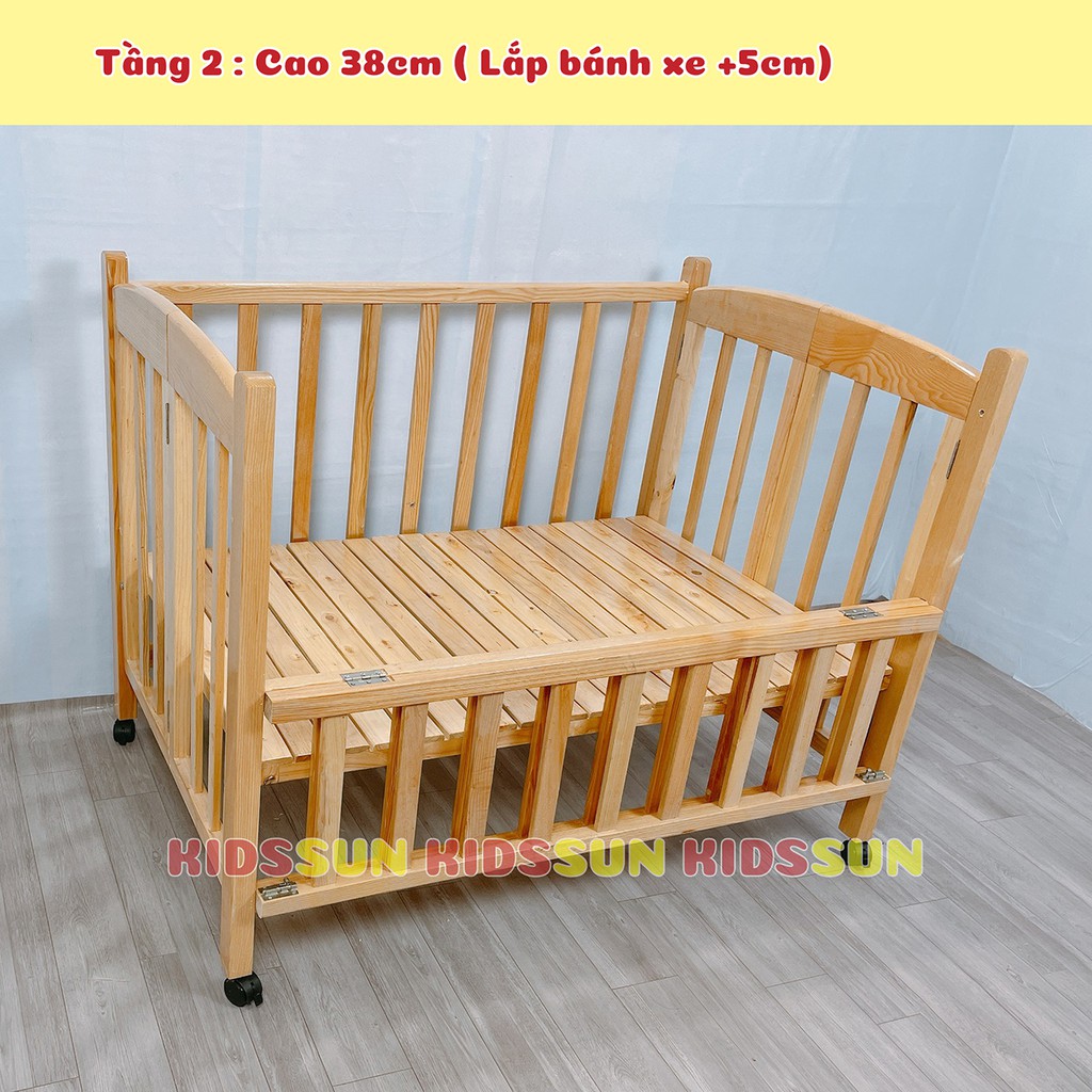 [Combo 3] Cũi Cho Bé Nôi Cũi Gỗ Quế Màu Tự Nhiên Kích Thước [130x80x96cm] Kèm Bánh Xe Bảo Hành 24 Tháng Hàng Xuất Khẩu