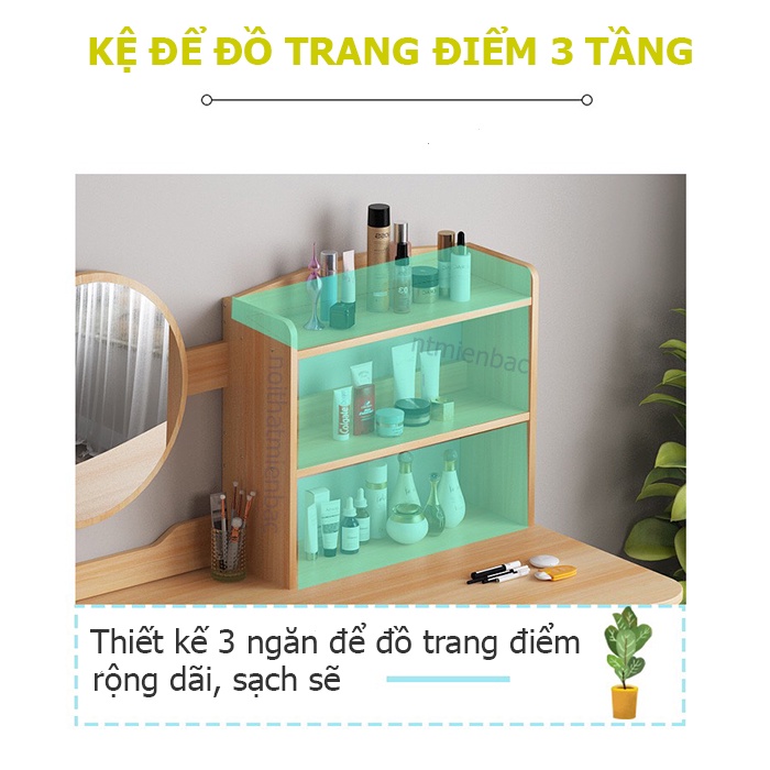 Bàn trang điểm kèm kệ để đồ chân gỗ tiện, có gương LED nhiều mẫu lựa chọn