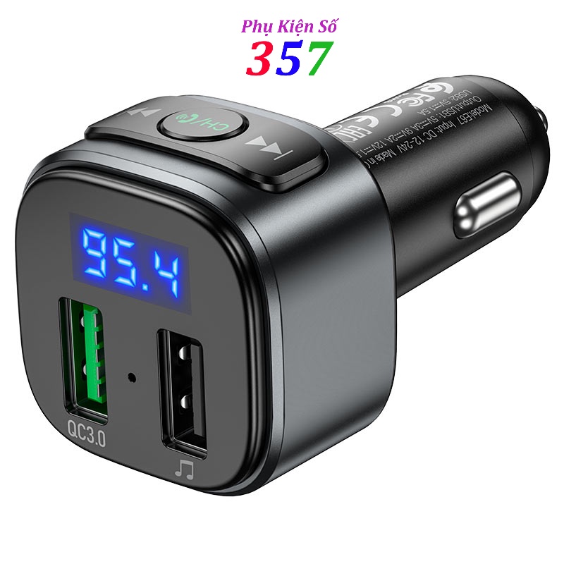 Tẩu Sạc Xe Hơi Đa Năng Hoco E67 Sạc Nhanh 18W Bluetooth 5.0 2 cổng USB - Chính hãng