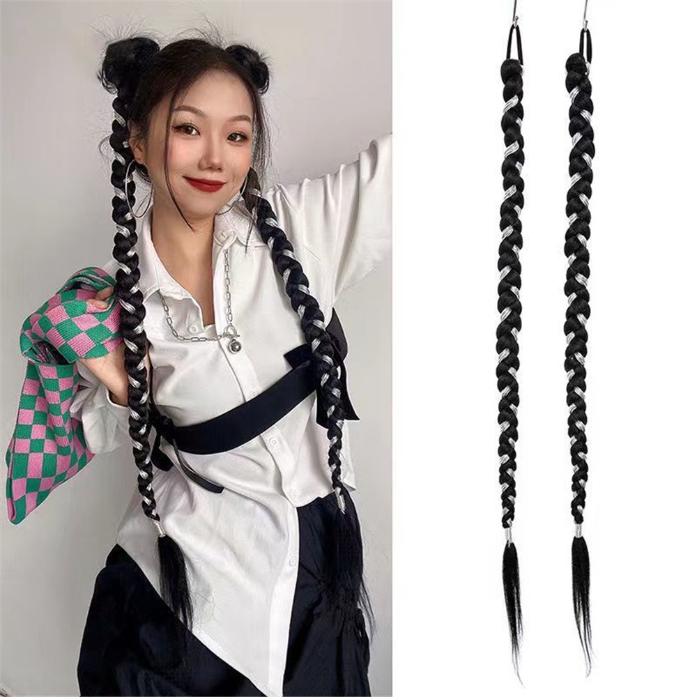 Tóc Giả Thắt Bím Đuôi Ngựa Màu Trắng Đen 70cm Dành Cho Nữ