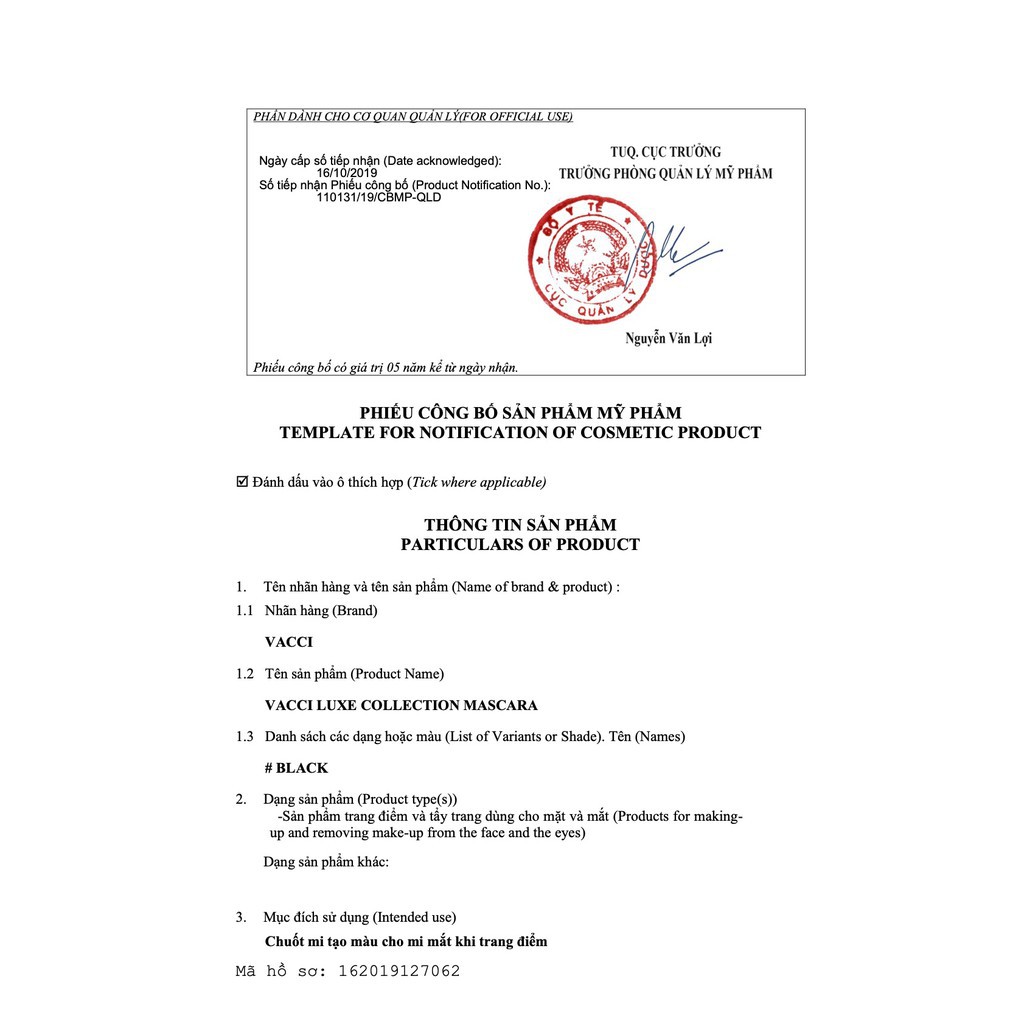 Mascara kháng nước dài mi Vacci