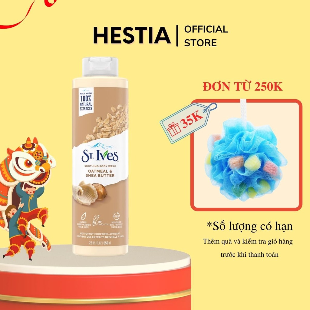 Sữa tắm st ives hương yến mạch bơ, cam chanh, muối biển giúp dưỡng ẩm 650ML sắc đẹp Hestia