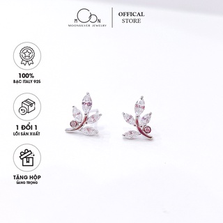 Khuyên tai bạc moonsliver, bông tai bạc nữ hình chiếc lá oliu đính đá Bạc 925 Moonsilver
