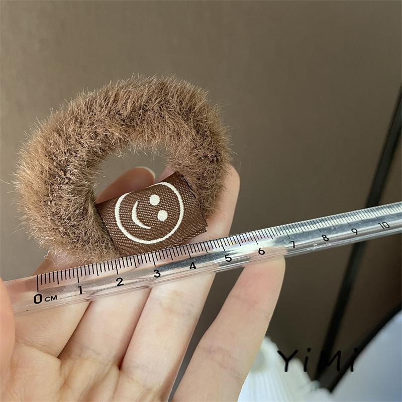 Dây buộc tóc lông mịn đính mặt cười dễ thương thời trang mùa đông phong cách Hàn Quốc cho nữ