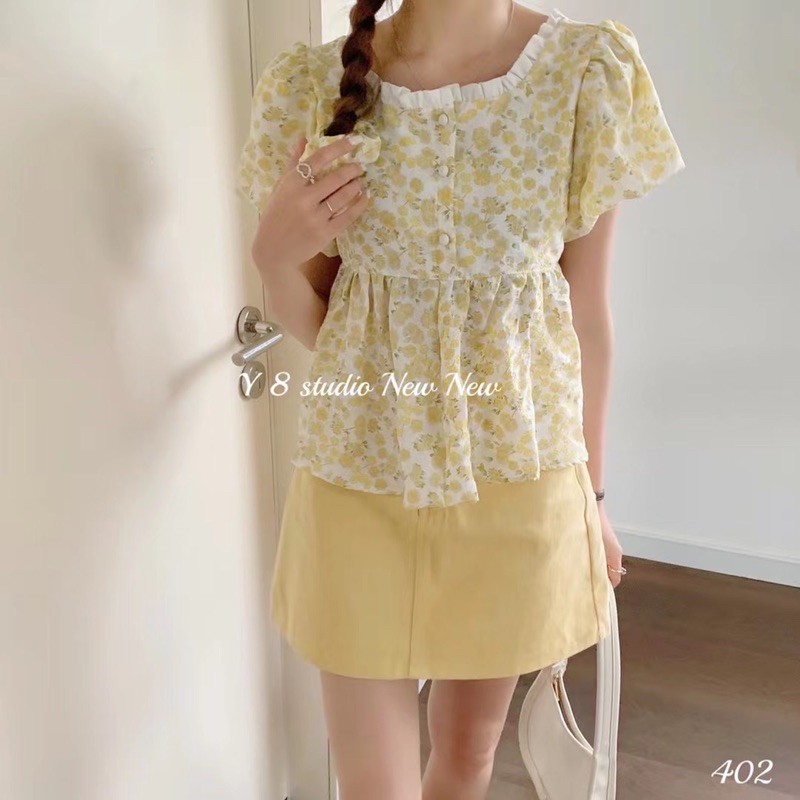 Áo thô baby doll kẻ caro cổ vuông viền ren mặc được hai mặt (kèm dây buộc tóc) Ulzzang style🌸 Hàng Quảng Châu