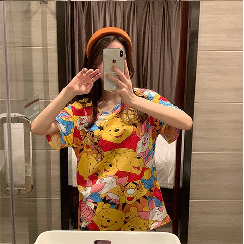 Set đồ bộ ngủ nữ mặc nhà ulzzang pijama Gấu Pooh đỏ DN086