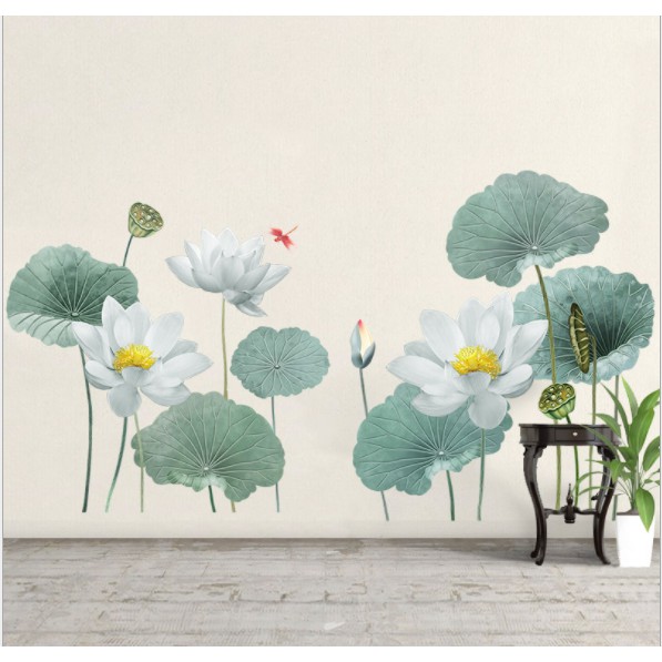 Decal dán tường trang trí gia đình: Hoa sen trắng GSS106