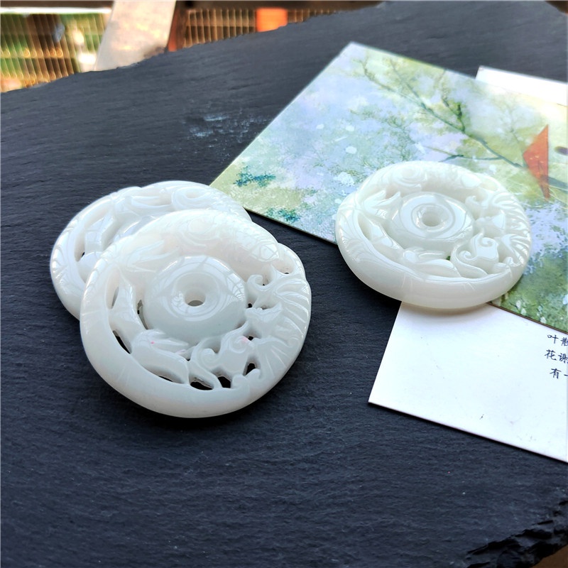 Ngọc bội resin họa tiết tròn 50*50mm nguyên liệu làm trâm làm trang sức cổ trang việt phục