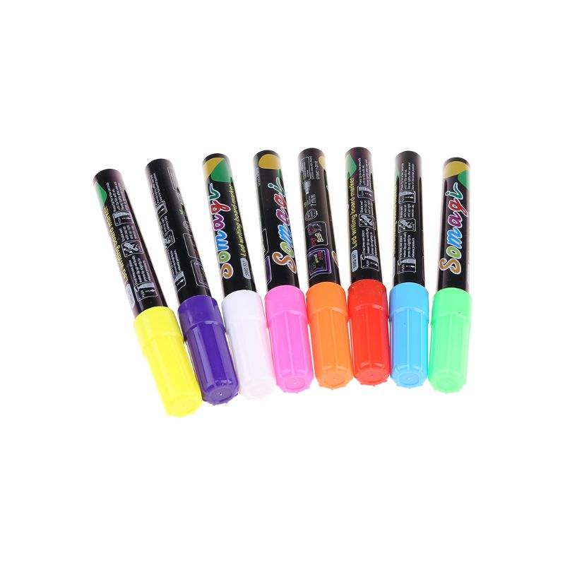 Set 8 bút nước đánh dấu màu sắc huỳnh quang neon dùng vẽ graffiti trên bảng led đen/ trang trí văn phòng