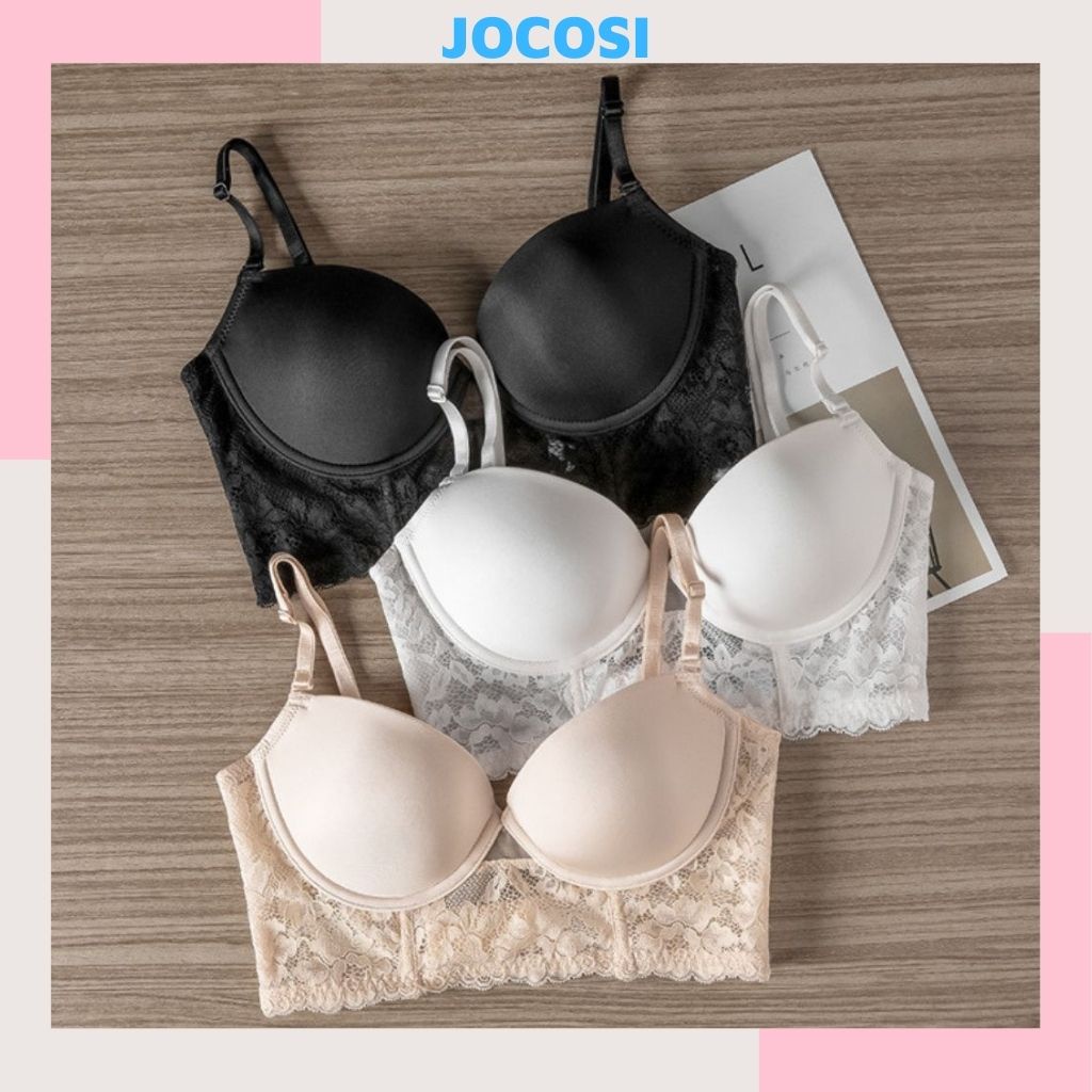 Áo ngực nữ có gọng đệm mút dày nâng ngực tạo khe sexy, Áo lót đúc su phối ren gợi cảm quyến rũ JOCOSI A471