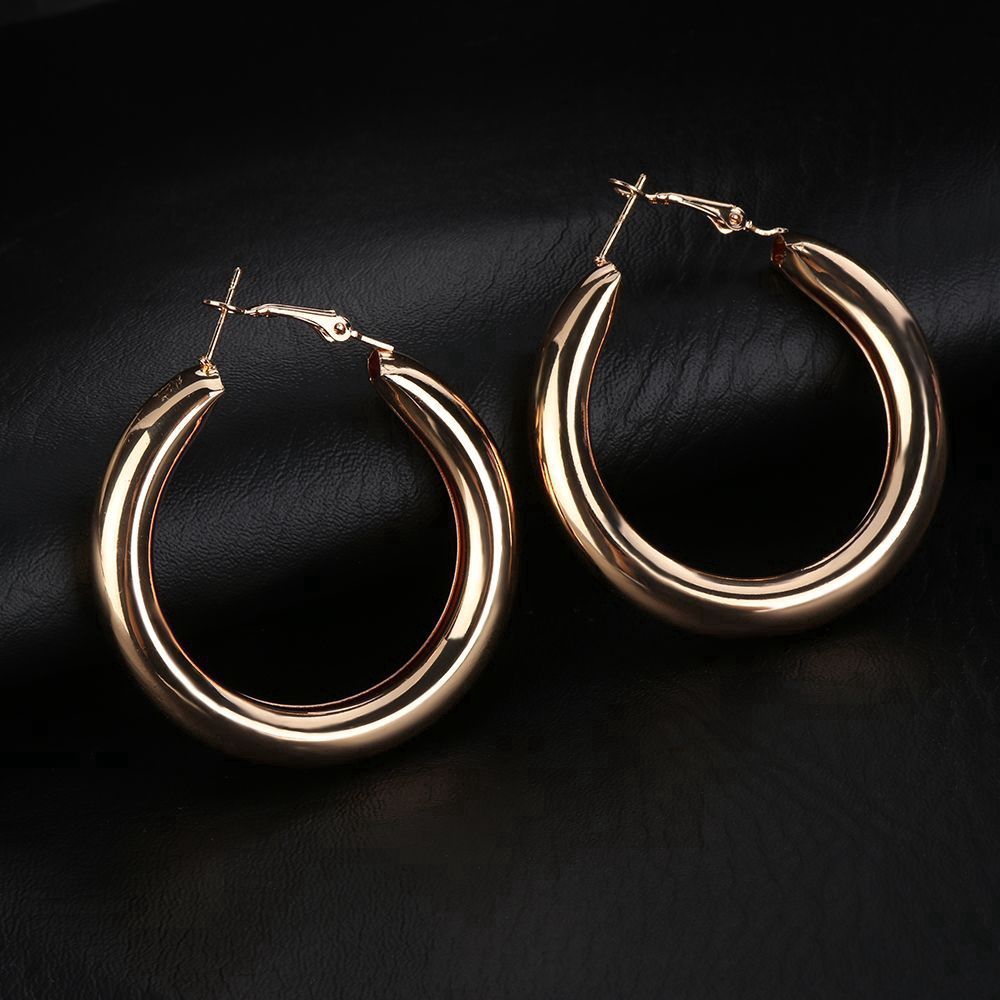 Punk Rock Minimalist Thick Tube Big Gold Alloy Round Circle Hoop Earrings Women Jewelry Accessory