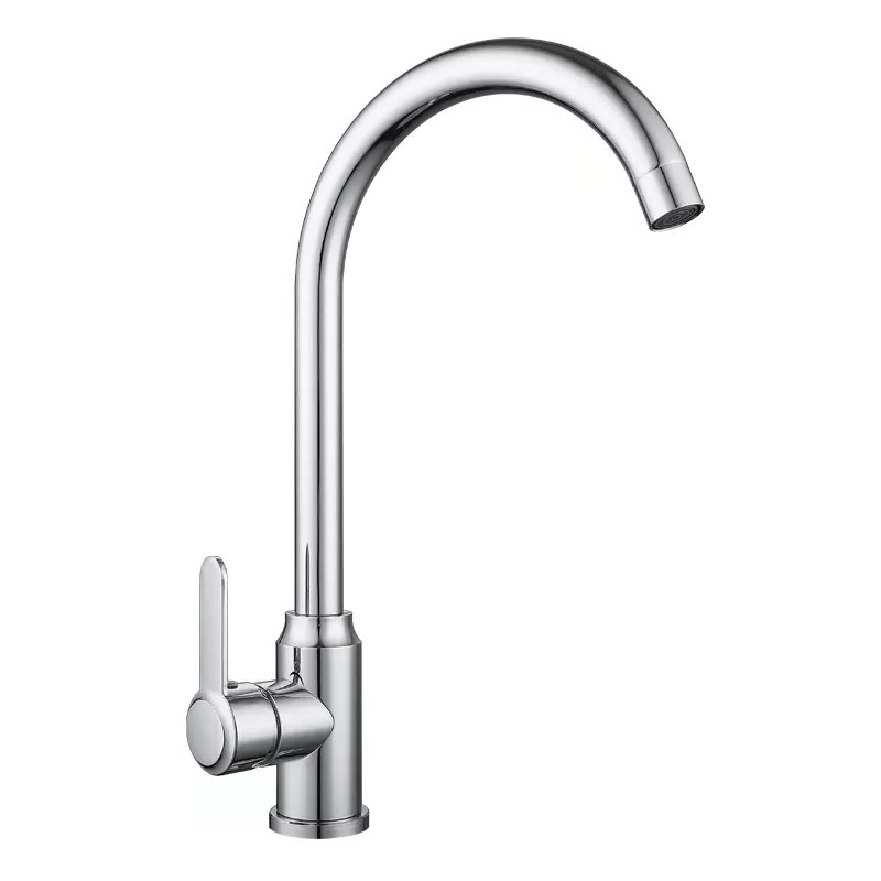 Vòi Rửa Chén Bát Nóng Lạnh Inox 304 Cổ Bi Thân Cứng Mạ Màu Bạc Với Cần Gạt Dẹt, Đầu Vòi Tạo Bọt, Chống Giọt Bắn Cao Cấp