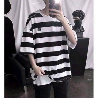 [ Có Ảnh Thật ] Áo thun unisex tay lỡ form rộng - sọc tem vuông