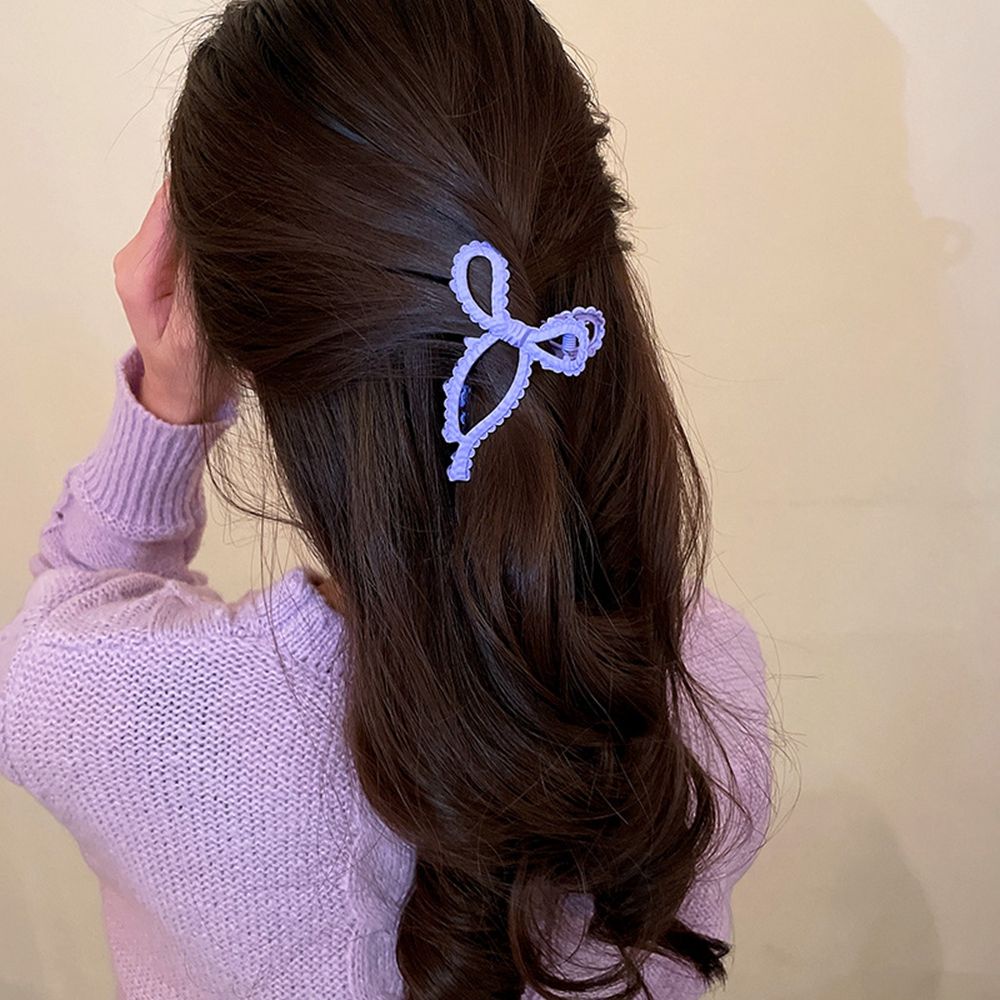 Kẹp tóc càng cua đính nơ kim loại màu tím họa tiết hình học dễ thương phong cách Hàn Quốc cho nữ