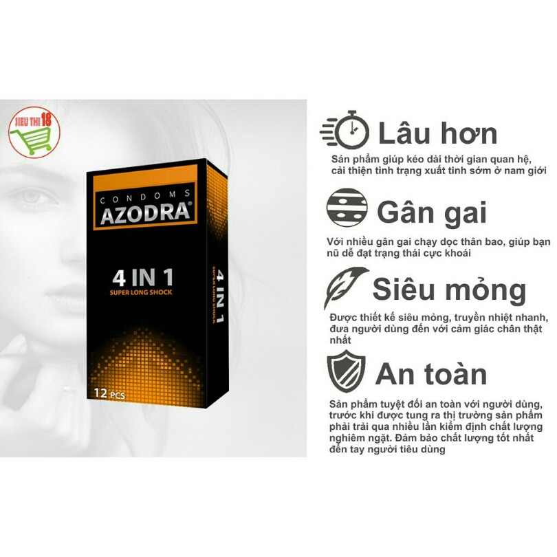 BAO CAO SU GÂN GAI AZODRA 4-IN-1 KÉO DÀI THỜI GIAN - HỘP 12 CÁI.