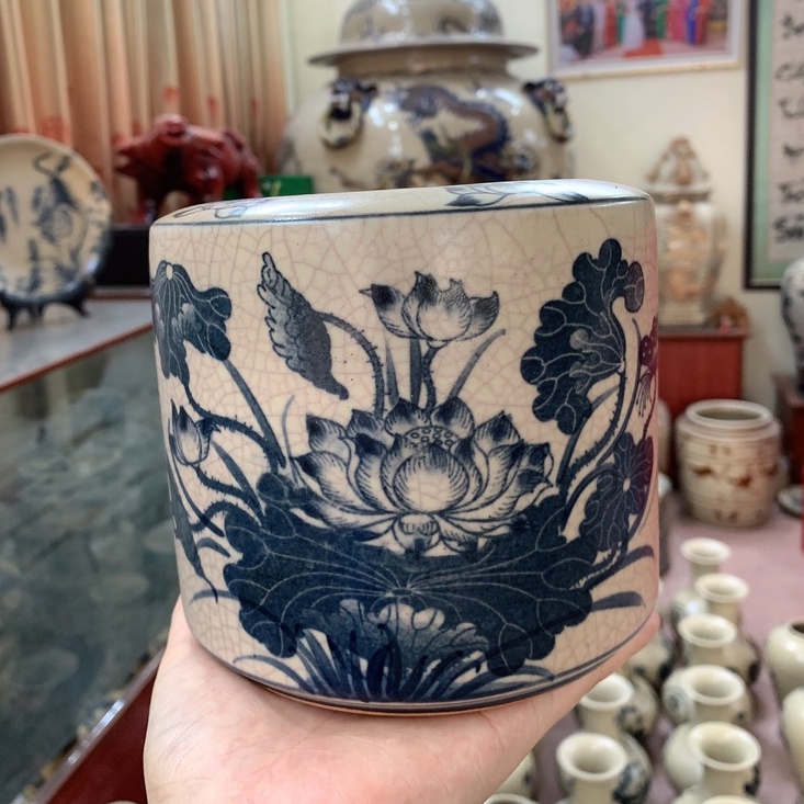 - Bát hương men rạn trơn hoa sen