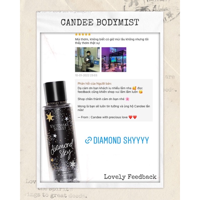 Body mist xịt thơm Victoria’s Secret 250ml 𝐃𝐢𝐚𝐦𝐨𝐧𝐝 𝐒𝐤𝐲