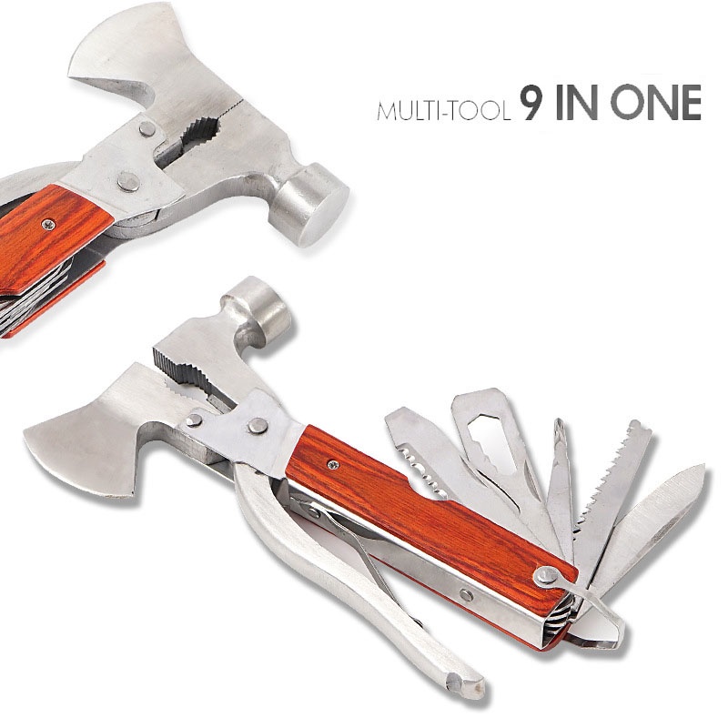 Rìu Đa Năng 9 Trong 1 - Búa Thoát Hiểm Chất Liệu Hợp Kim Không Gỉ Kèm Túi Đựng