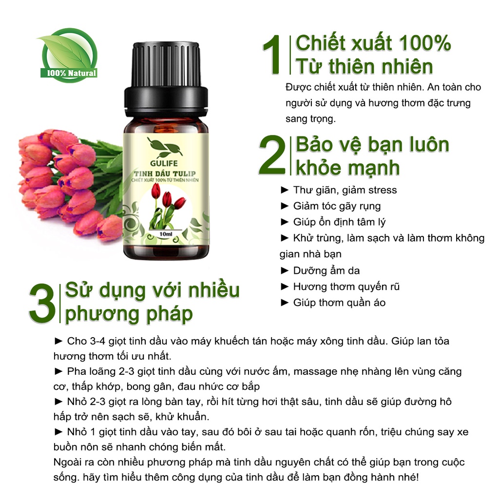 Tinh Dầu Tuylip Chiết Xuất Từ Thiên Nhiên GULIFE - Giảm Căng Thằng, Thơm Phòng &amp; Thư Giãn