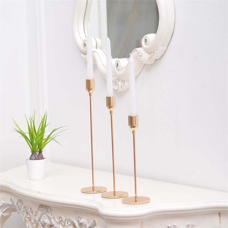 3 chân nến bằng kim loại mạ vàng phong cách Trung Hoa thời trang