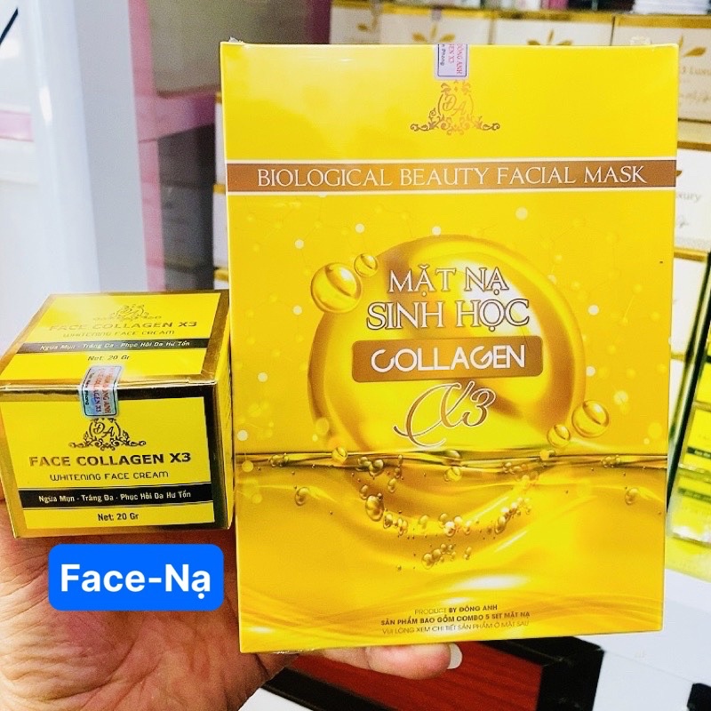 Combo kem Face x3 + Mặt Nạ Sinh Học Collagen X3 ( Hộp 5 miếng ) Đông Anh Chính Hãng