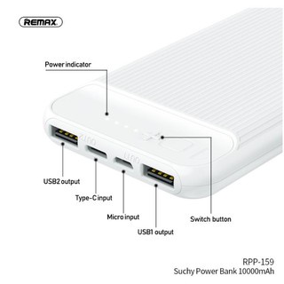 Sạc dự phòng Remax 10.000mAh RPP159/ Sạc dự phòng du lịch Remax RPP-159 có đèn báo dung lượng tích hợp 2 cổng sạc usb