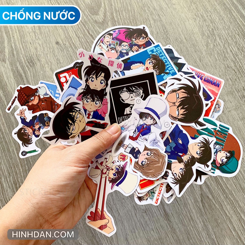 Sticker CONAN thám tử, tem dán chống nước dán trang trí góc học tập, laptop, đàn guitar, nón bảo hiểm