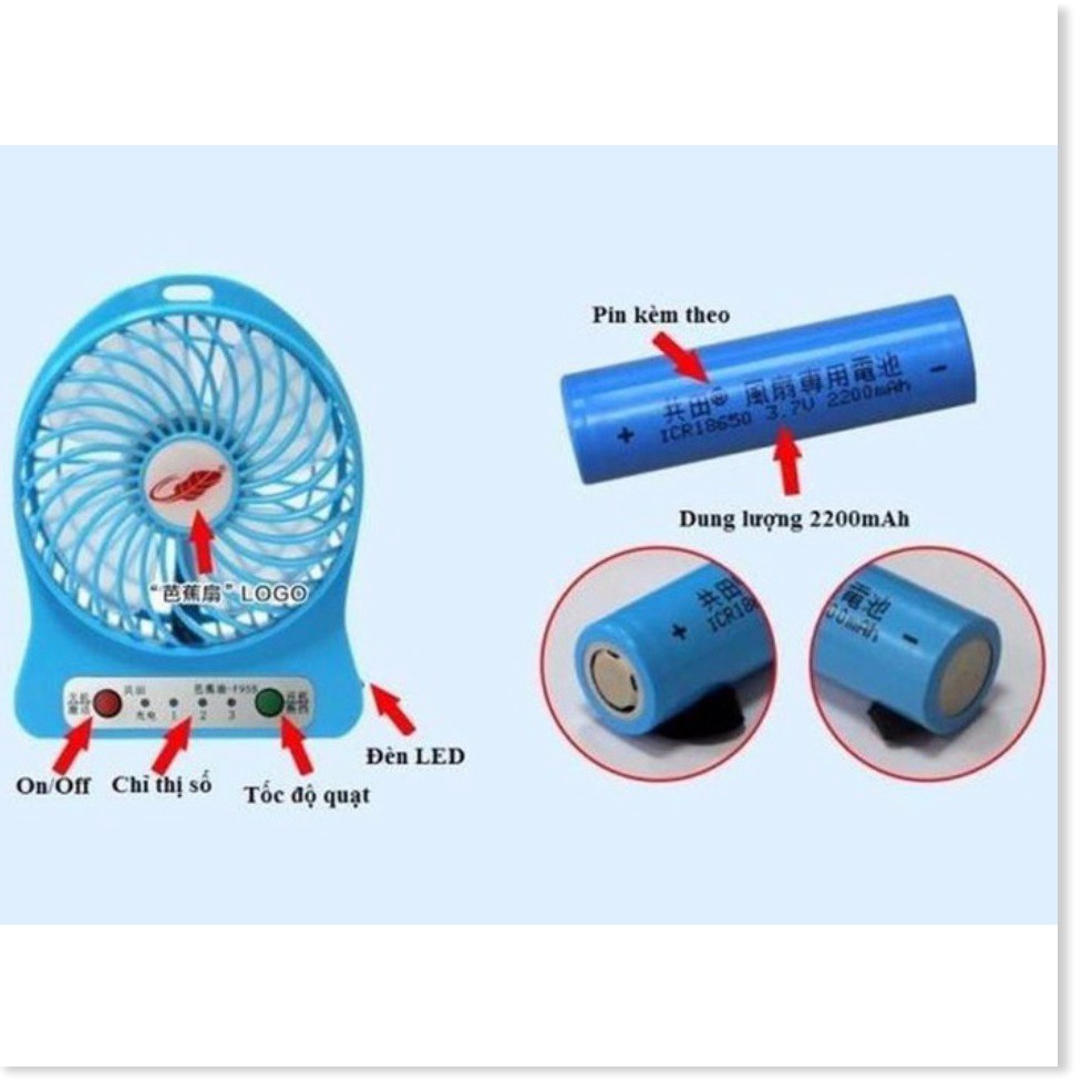 Quạt bàn  👉BH 1 THÁNG 👈  Quạt Để Bàn Mini 3 Cấp Độ Pin Sạc nhỏ gọn, cầm tay dễ dàng  024