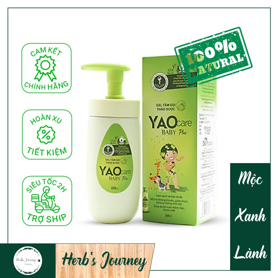 [CHÍNH HÃNG] Yaocare baby plus nước tắm gội thảo dược - Dược khoa Xanh - Yao care 100% thảo mộc - Sữa tắm trẻ em