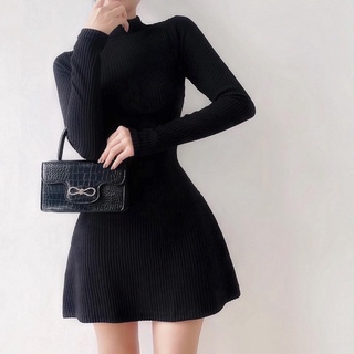 [HÀNG SẴN] Đầm len thun cổ lọ