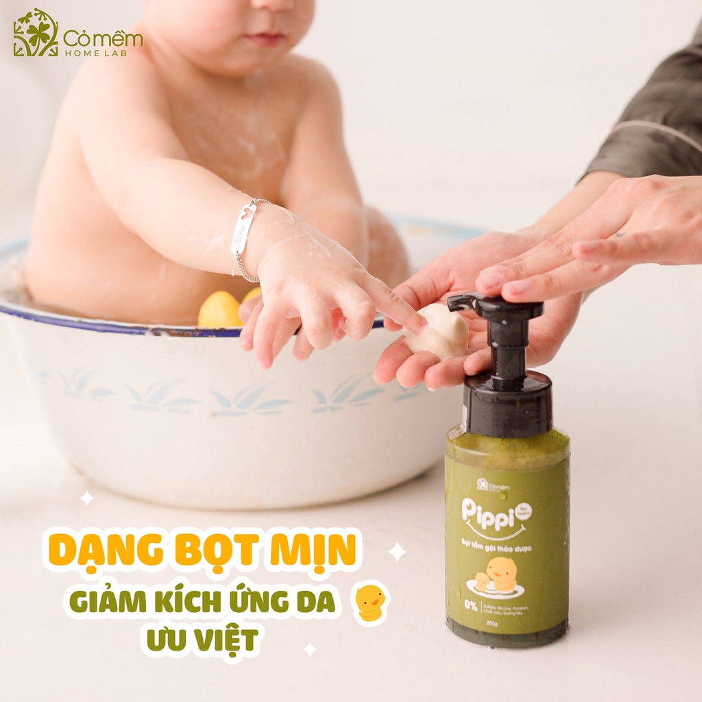 Bọt Tắm Gội Thảo Dược Pippi Cho Bé Yêu Không Cay Mắt Cỏ Mềm 250g