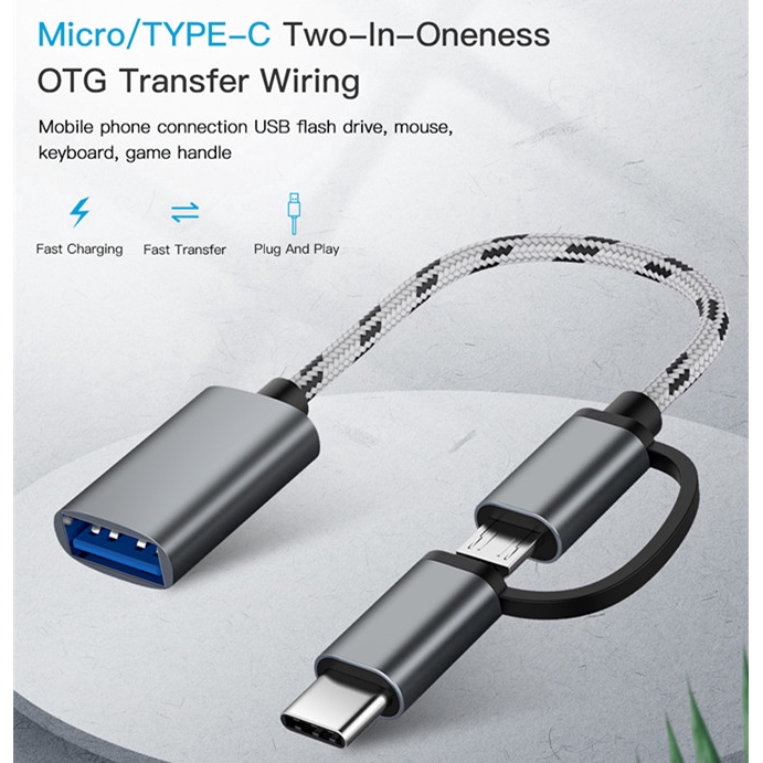 Dây cáp chuyển đổi OTG 2 trong 1 cổng USB 3.1 Type-C và Micro USB sang USB 3.0 cho điện thoại máy tính bảng