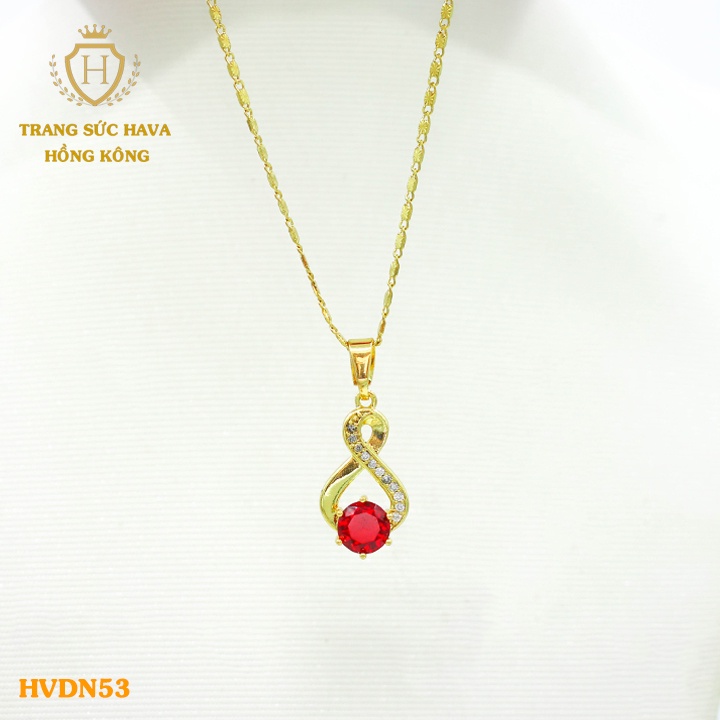 Dây Chuyền, Vòng Cổ Nữ Mặt Đính Đá Màu Đỏ Xi Mạ Vàng Non Cao Cấp - Trang Sức Hava Hong Kong - HVDN53