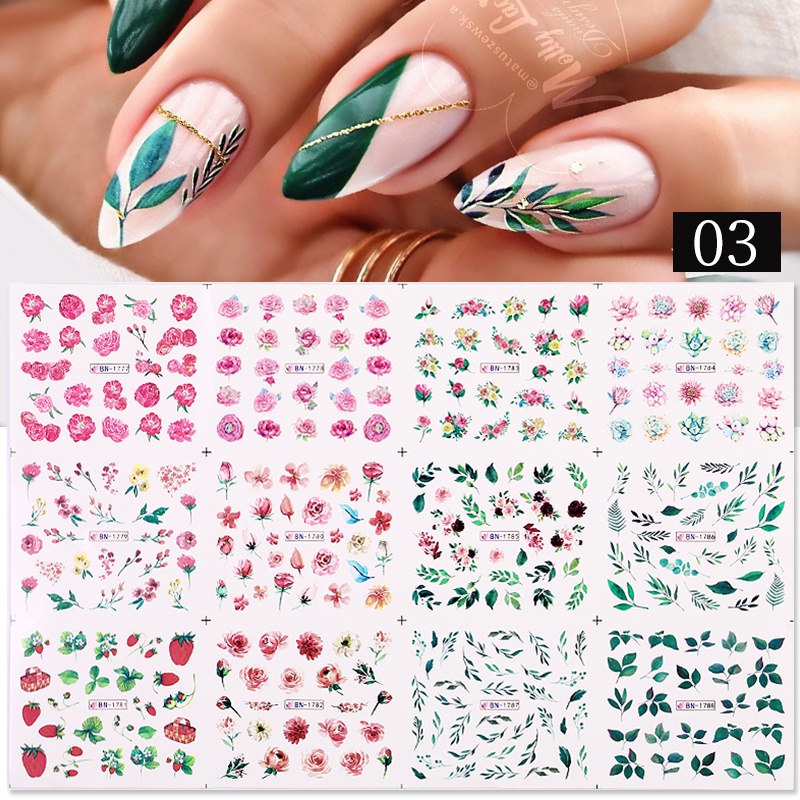 Set 12 nhãn dán Harunouta trang trí móng tay nhiều họa tiết xinh xắn tuỳ chọn