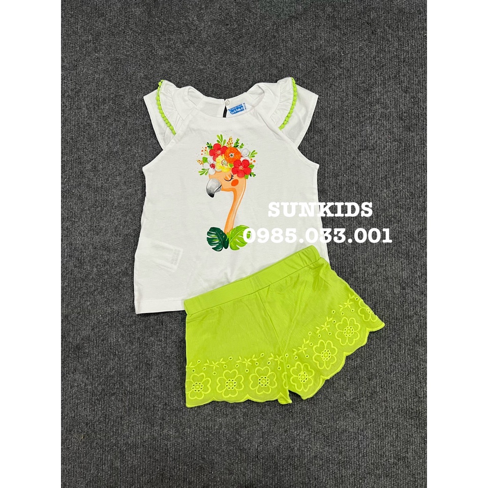 Bộ hè bé gái chất cotton xuất xịn May,oral hình chim hạc