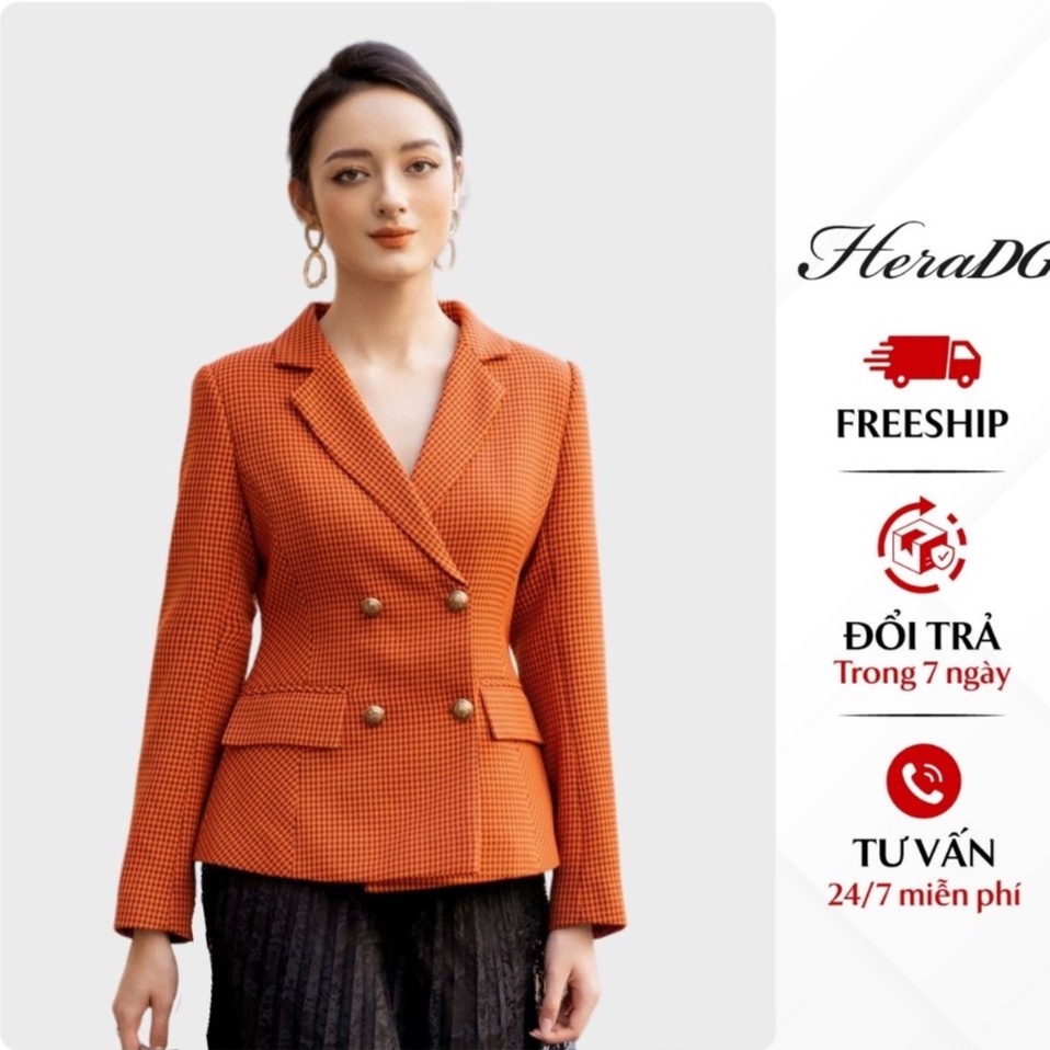 Áo Vest Nữ HeraDG Thiết Kế Cổ 2 Ve Kèm Túi Nắp Hiện Đại, Chất Liệu Dạ Tweed Cao Cấp WAVBA002