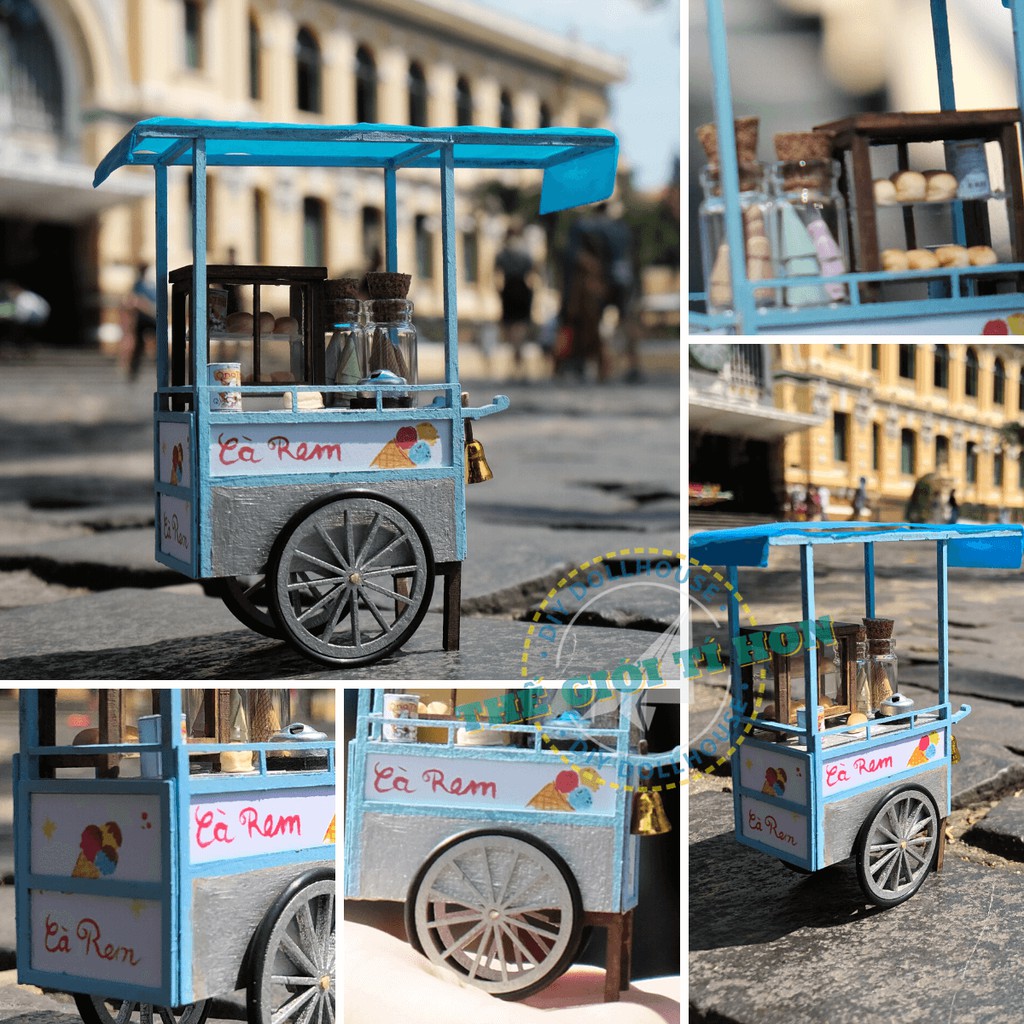 Mô hình gỗ lắp ráp DIY- Thế Giới Tí Hon- Hàng Rong- XE KEM - HR05