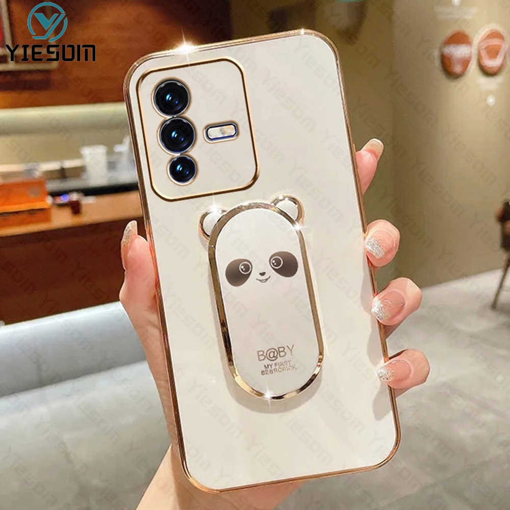 Ốp Điện Thoại Silicon Dẻo Họa Tiết Hoạt Hình Chú Gấu Kèm Giá Đỡ Cho Vivo V23 V23E V23 Pro V21 V21E V20 SE V20