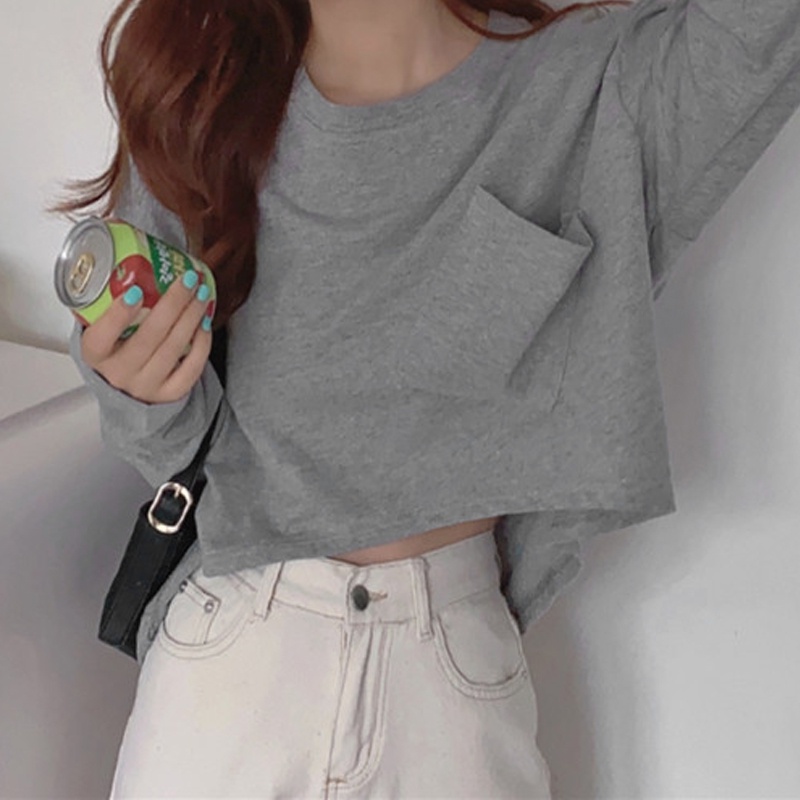 SUXI Áo Thun Tay Dài Cổ Tròn Màu Sắc Đơn Giản Dành Cho Nữ