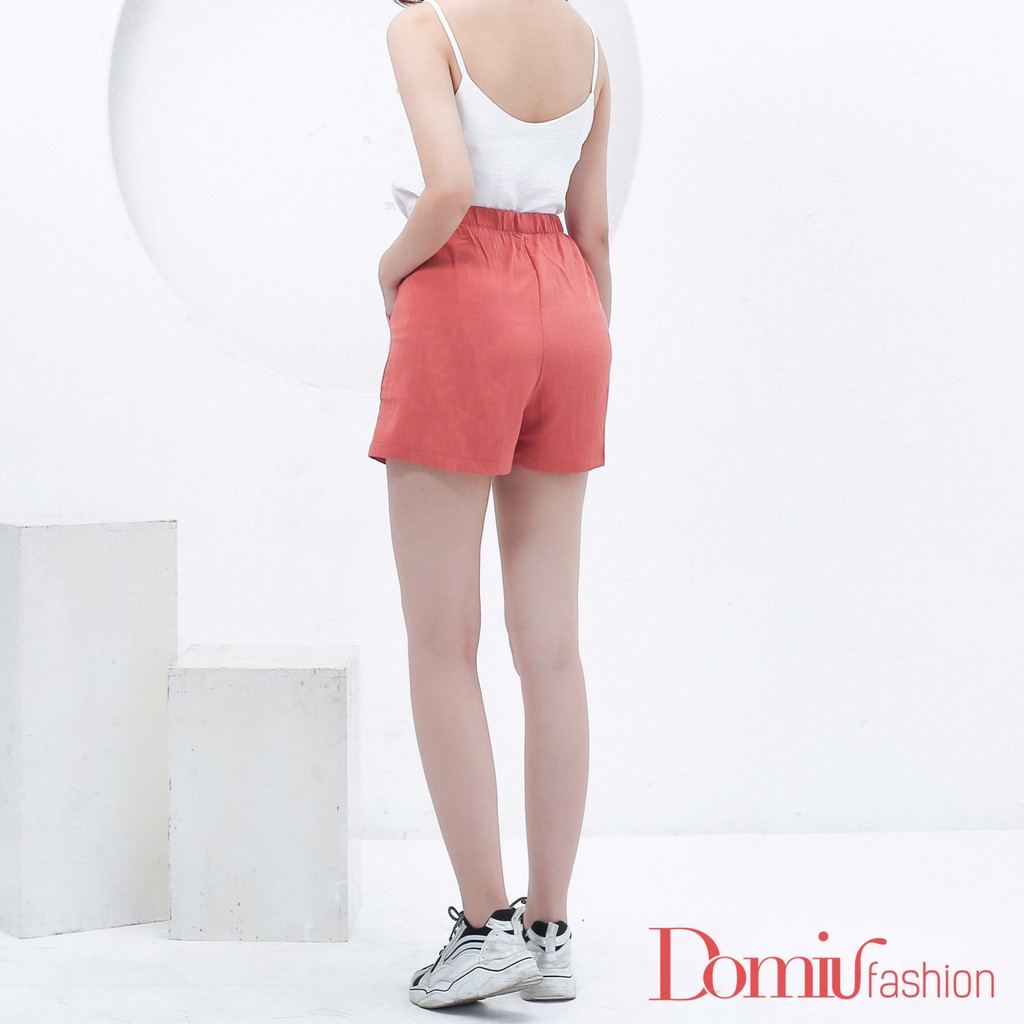 Quần shorts nữ đẹp ống rộng cạp chun chất đũi - QDD - DOMIU