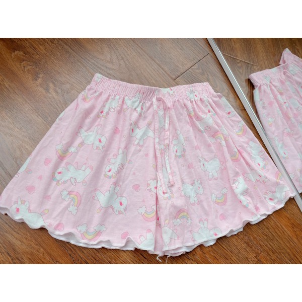 Short kitty nhiều hình nữ - Quần ngủ hoa thun ống rộng thoáng mát tiểu thư