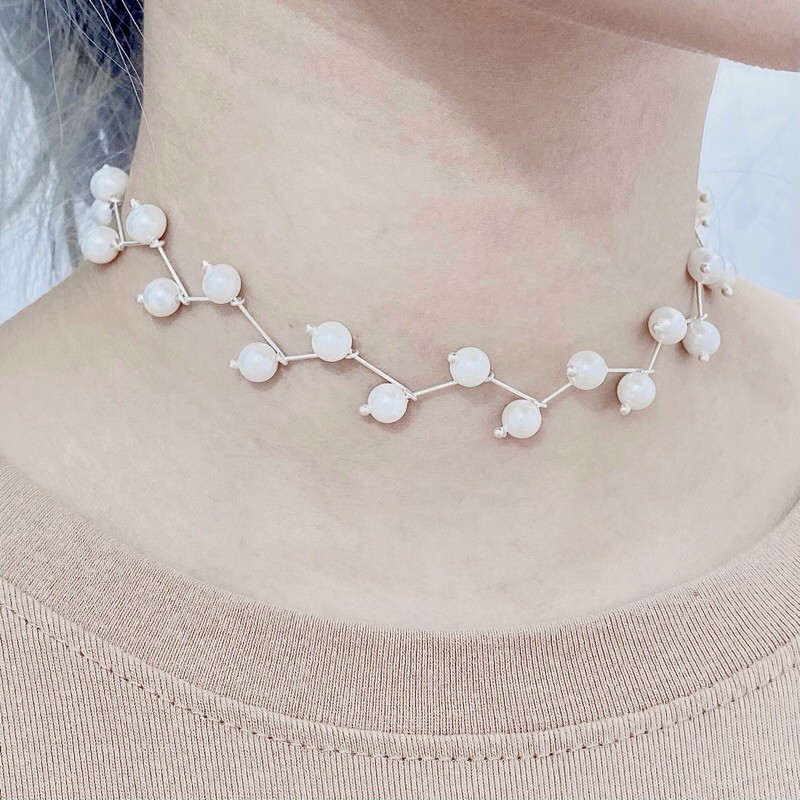 Vòng cổ kiểu chocker phối bi sành điệu bạc chuẩn NGỌC MẬU