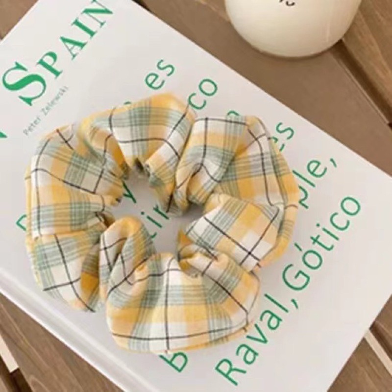 Dây buộc tóc tím caro Scrunchies phong cách hàn quốc cho nữ