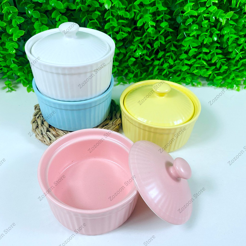 Bát sứ ăn dặm cho bé hình nồi Ramenkin có nắp 150ml