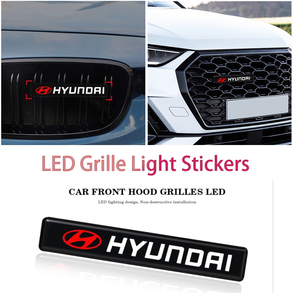 Hyundai Logo Đèn LED Trang Trí Mui Xe Hơi Accent Kona I10 I30 I20 Elantra Sonata Tucson SantaFe Creta Veloster NEXO Venue